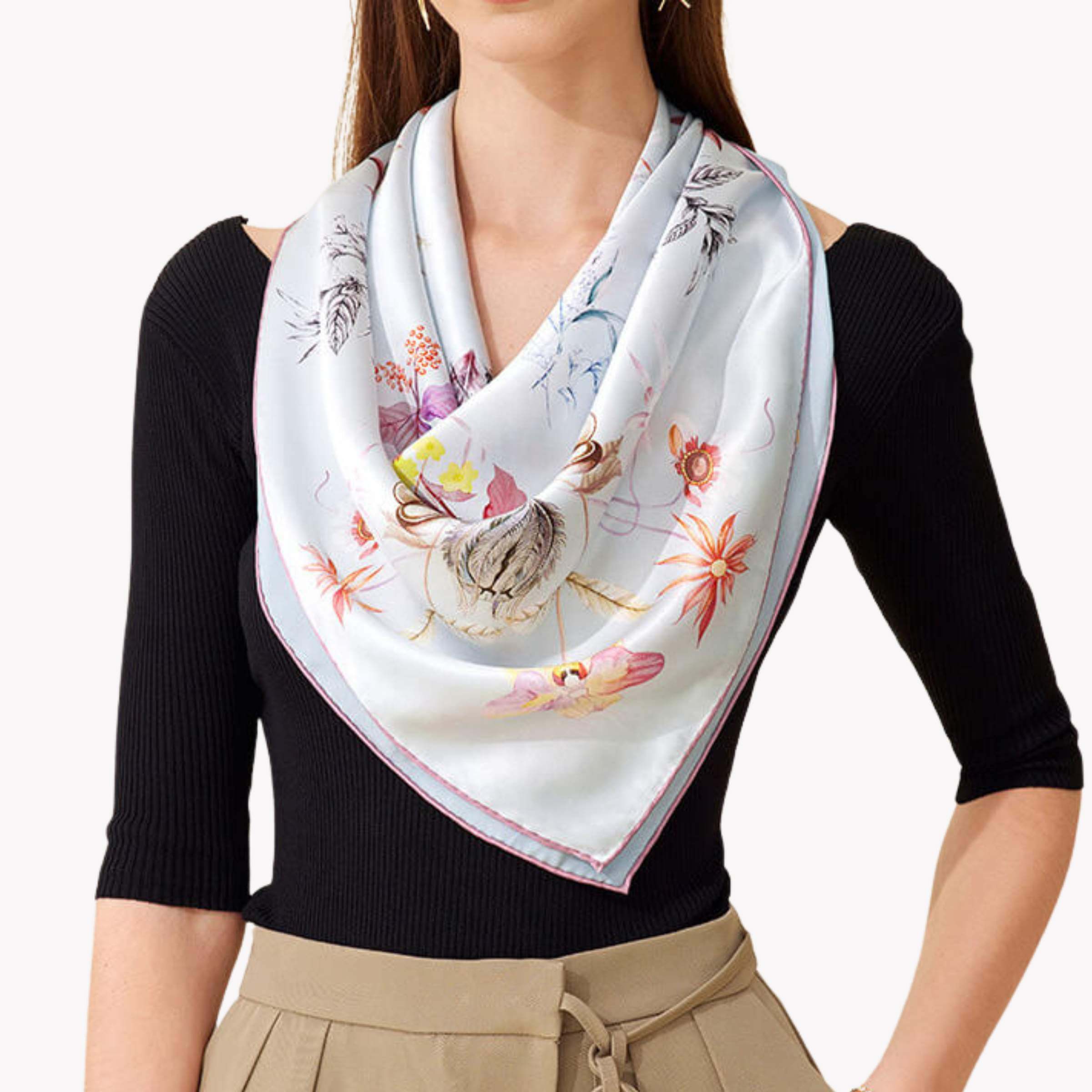 Floral silk scarf (90×90 cm)