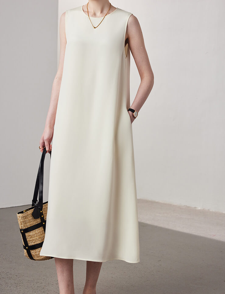 silk trapeze dress Silk Georgette Long Sleeveless Trapeze Gown 2 / Pearl GO