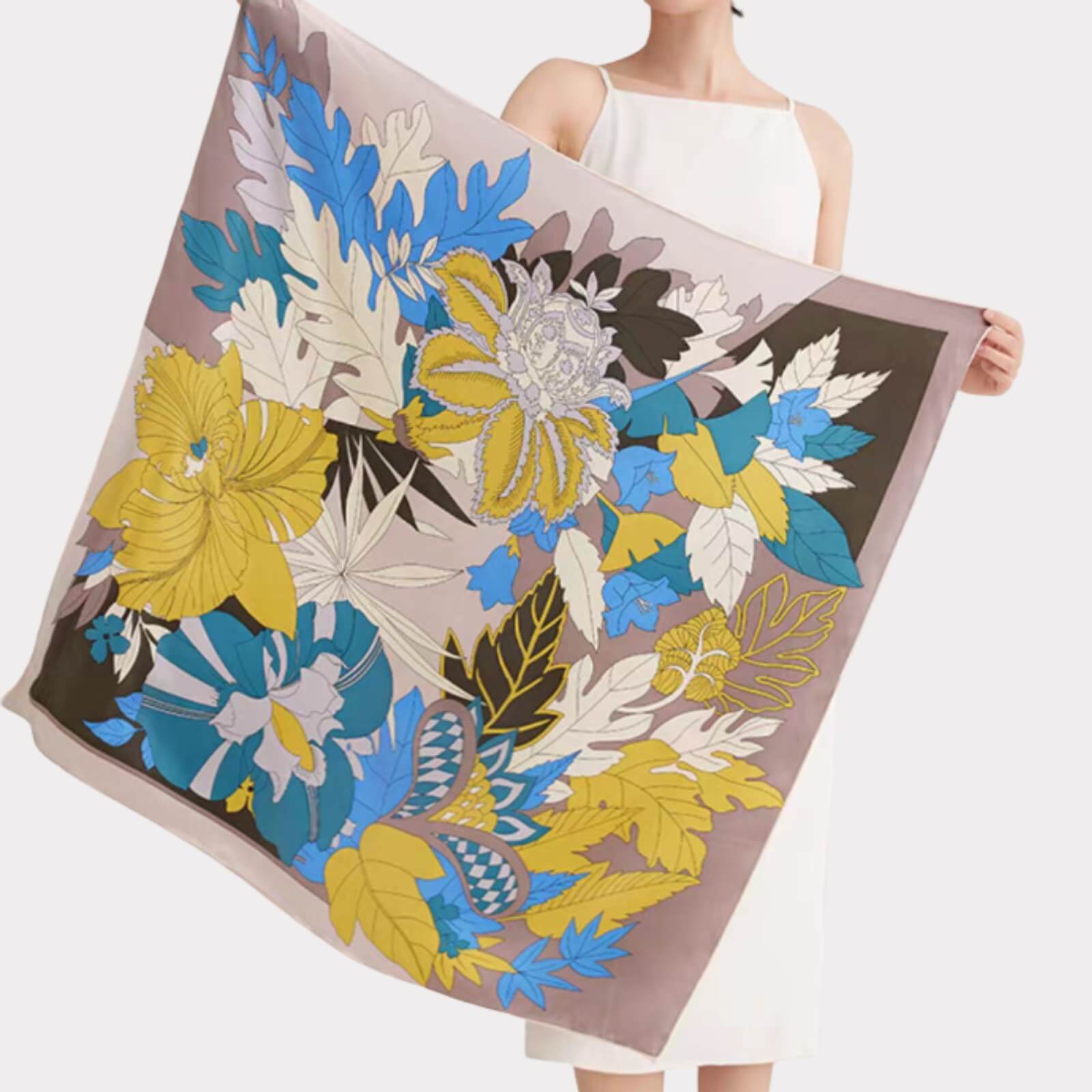 Zijden sjaal met bloemenprint (90×90 cm)