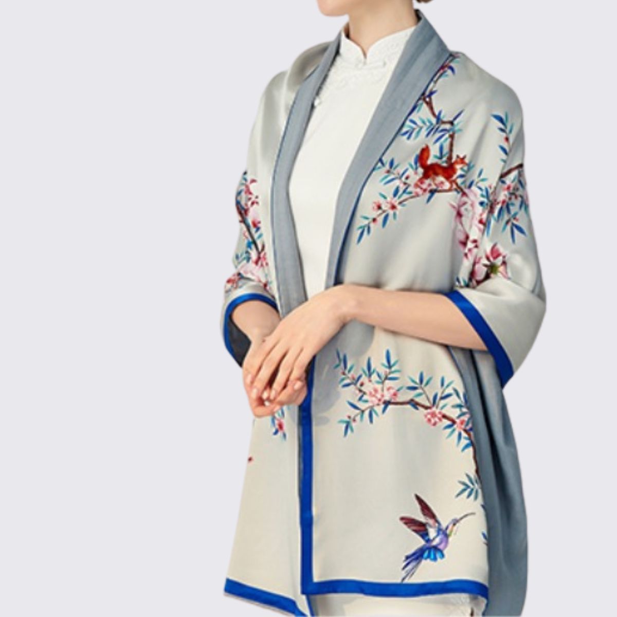 Double-sided scarf in silk and wool