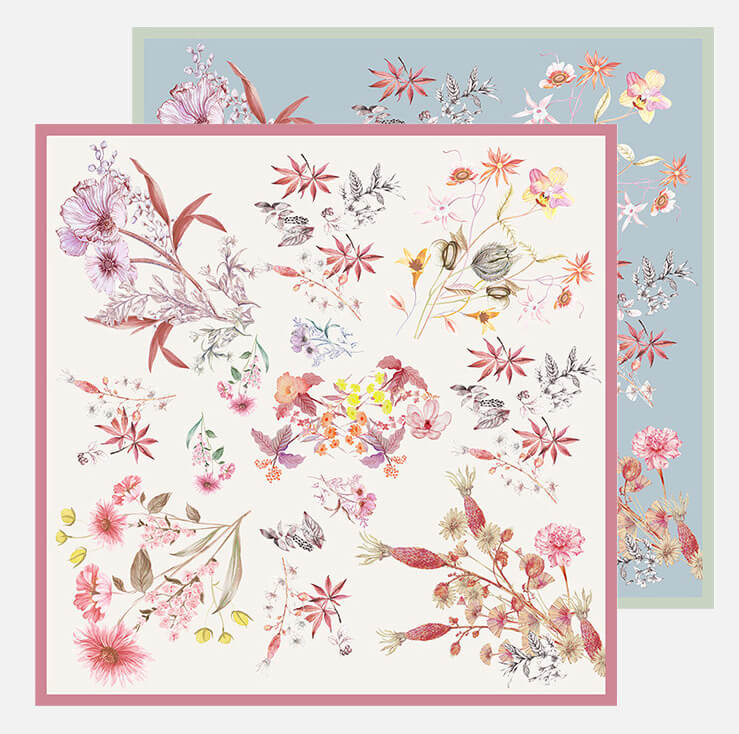 Zijden sjaal met bloemenprint (90×90 cm)